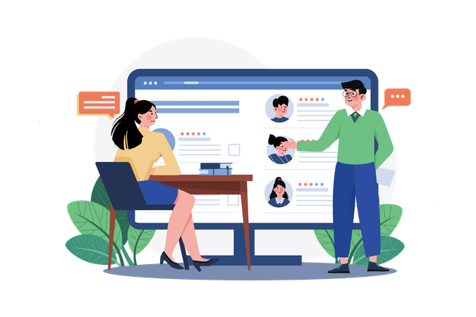 Businessman selecting employees online  Illustration