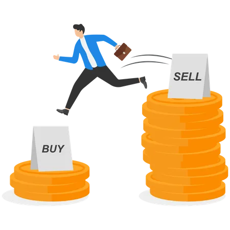 Businessman sell high during negative trend  Illustration