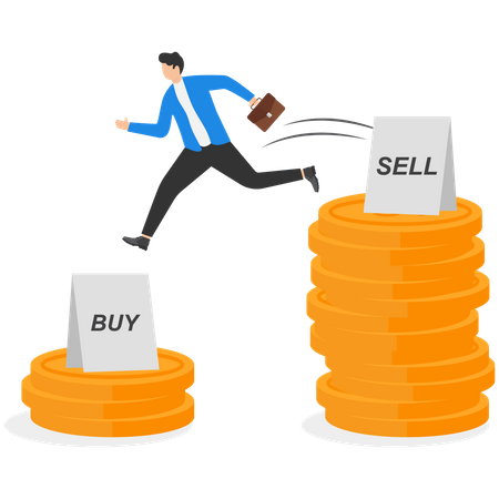 Businessman sell high during negative trend  イラスト