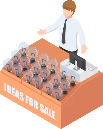 Flat 3 D Isometric Businessman Selling His Idea Business Idea Concept Illustration