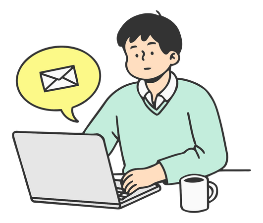Businessman send email over laptop  Illustration