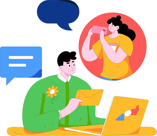 Businessman send emails to clients  Illustration