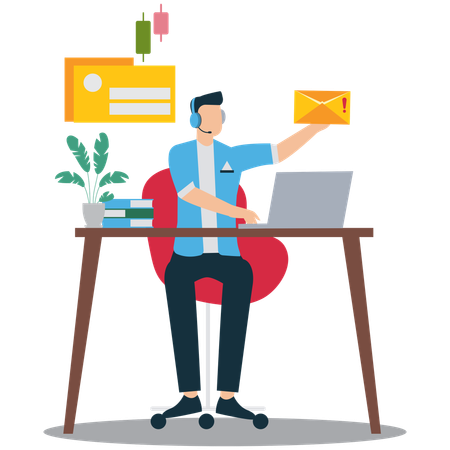 Businessman Sending and Receiving Emails  Illustration