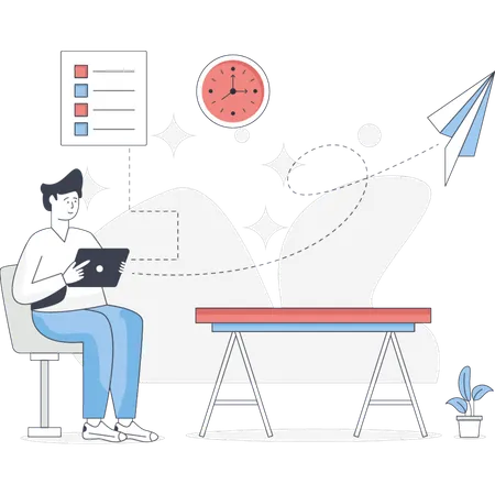 Businessman Sending Emails  Illustration
