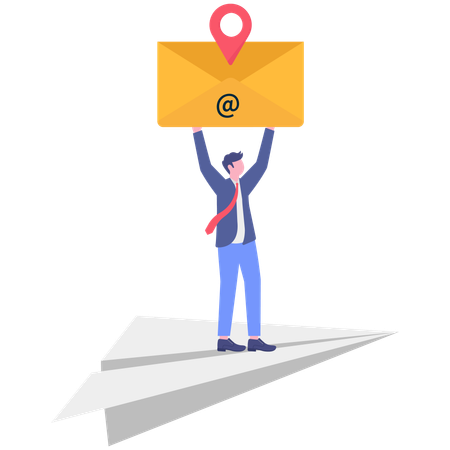 Businessman sending mails to clients  Illustration
