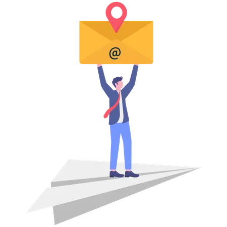 Businessman sending mails to clients  Illustration