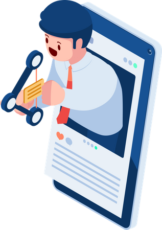 Businessman Sending Message by Share Icon Arrow  Illustration