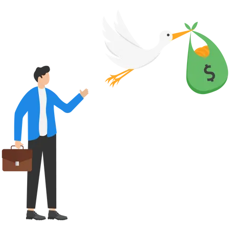 Businessman sending money through bird  Illustration