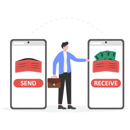 Businessman Sending money via smartphone  Illustration