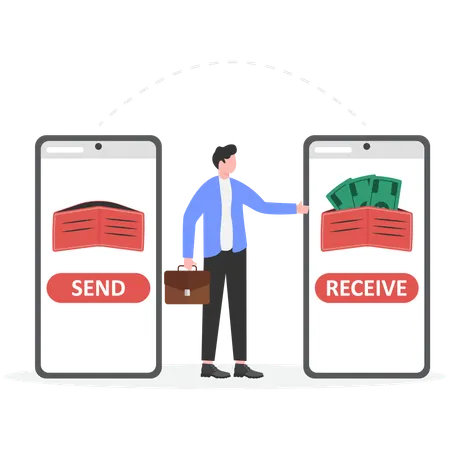 Businessman Sending money via smartphone  Illustration