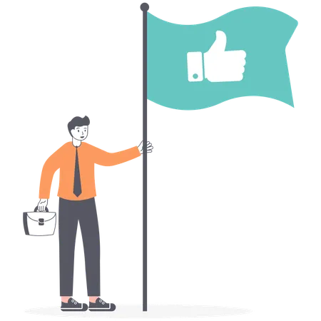 Businessmen Set A Green Flag With The Sign Thumbs Up Business And Finance Concept Vector Illustration Flat Illustration