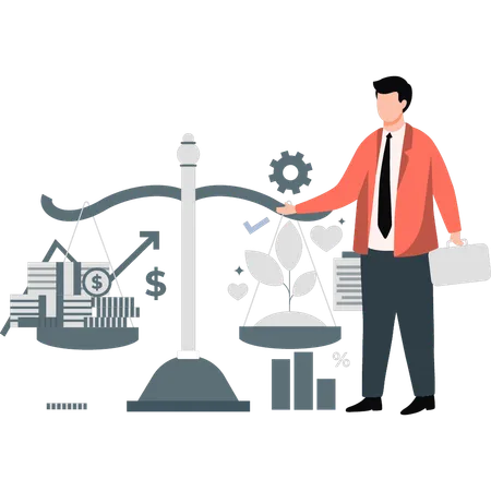 Businessman setting balance scale  Illustration