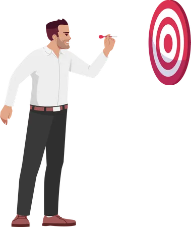 Businessman Setting Goals Semi Flat RGB Color Vector Illustration Office Worker Hitting Dart Board Isolated Cartoon Character On White Background Professional Aims And Targets Concept Illustration