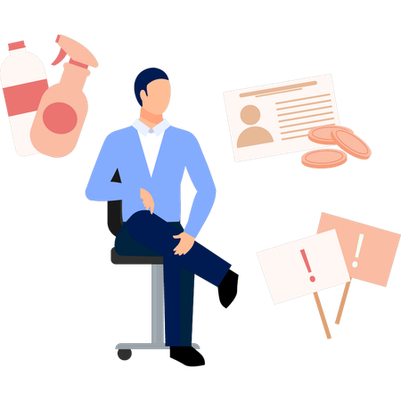 Businessman setting on chair and looking info board  Illustration