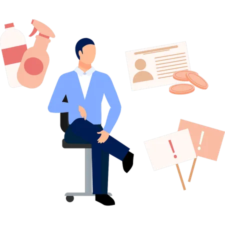 Businessman setting on chair and looking info board  Illustration