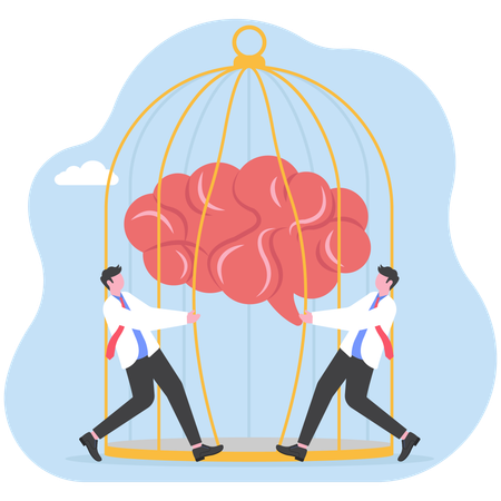 Businessman setting up brain ideas free from cage  Illustration
