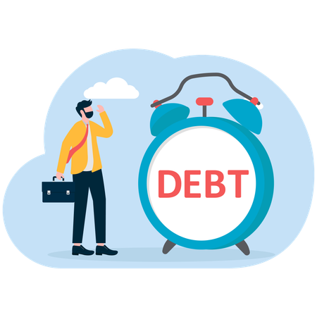 Businessman setting up debt time  Illustration