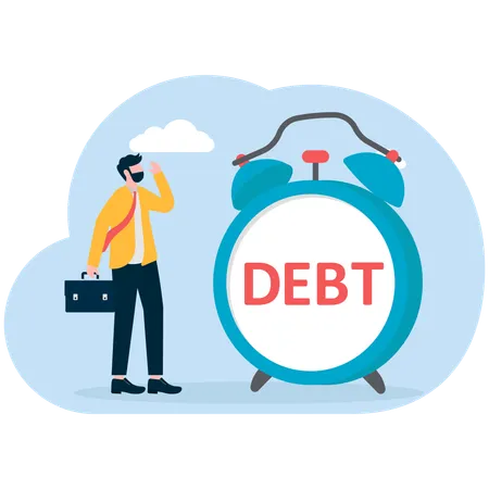 Businessman setting up debt time  Illustration