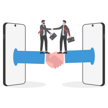 Hand Shake And Contract Business Business People Shake Hands Through The Phone Screen The Concept Of Business Communications Illustration