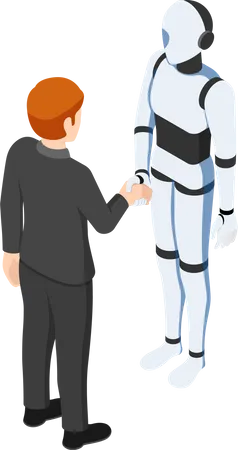 Businessman shake hands with ai robot  Illustration