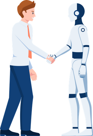 Businessman shaking hand with AI robot  Illustration