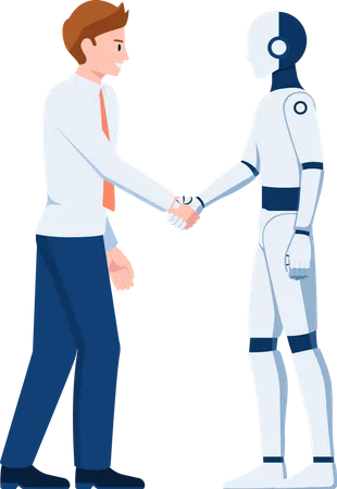 Businessman shaking hand with AI robot  Illustration