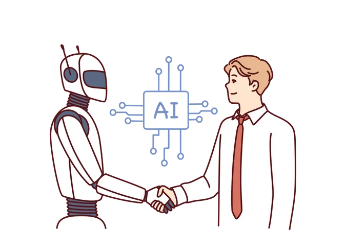 Businessman shaking hand with AI robot  Illustration