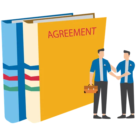 Businessman shaking hand with loan agreement and money bag symbolizing financial support or mortgage  Illustration