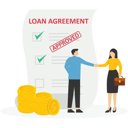 Businessman shaking hand with loan agreement  Illustration