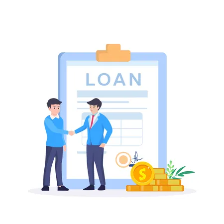 Businessman shaking hand with loan agreement  Illustration