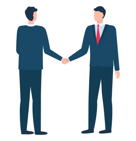 Men Shaking Hands Meeting Of Delegates Businessmen Characters Standing Together Portrait And Back View Of Workers In Suit Company Cooperation Vector Illustration