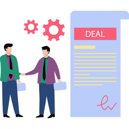 Businessman shaking hands after signing deal  Illustration