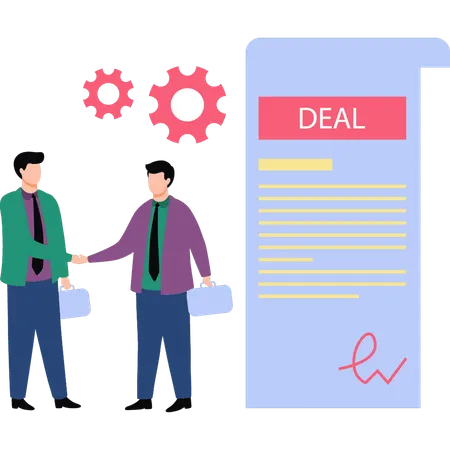 Businessman shaking hands after signing deal  Illustration