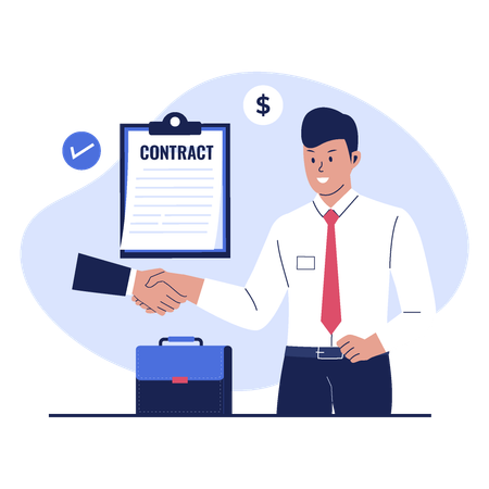 Businessman shaking hands and signed contract  Illustration