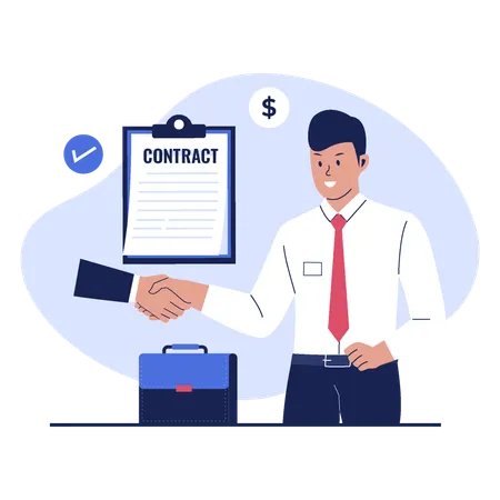 Businessman shaking hands and signed contract  Illustration