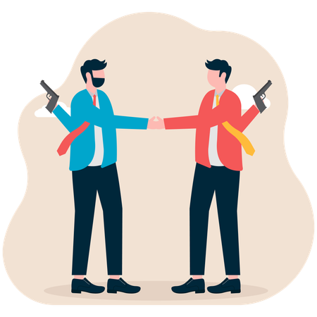 Businessman shaking hands holding knife behind him  Illustration