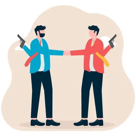 Businessman shaking hands holding knife behind him  Illustration