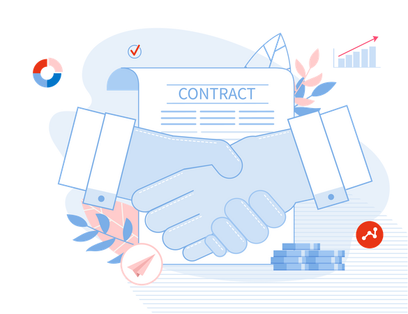Businessman Shaking Hands over Signed Contract paper Document Illustration