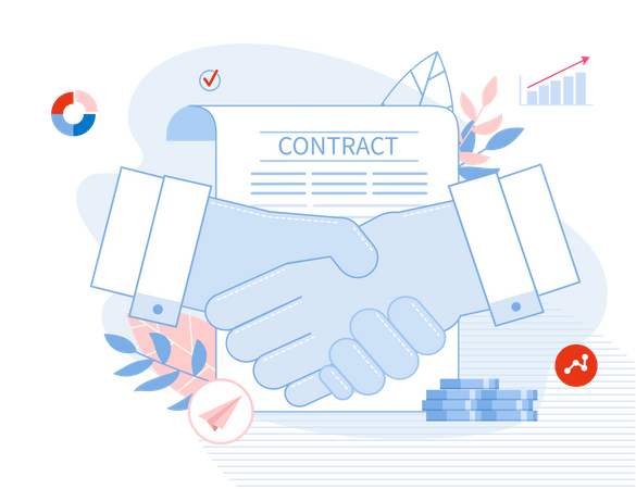 Businessman Shaking Hands over Signed Contract paper Document  Illustration