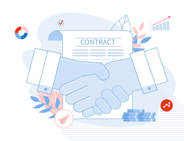 Businessman Shaking Hands over Signed Contract paper Document  Illustration