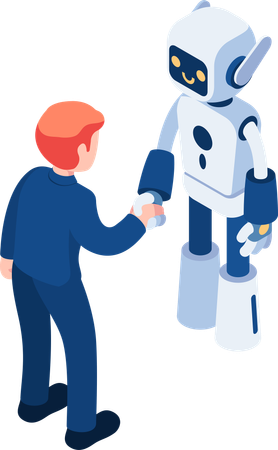 Businessman Shaking Hands with Ai Robot  イラスト