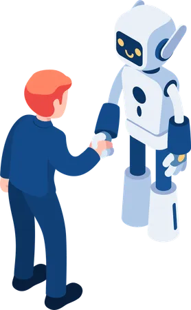 Flat 3 D Isometric Businessman Shaking Hands With Ai Robot AI Or Artificial Intelligence Technology Concept Illustration