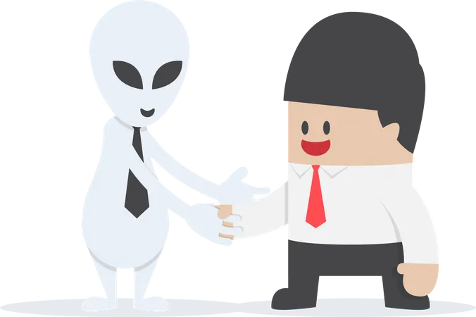 Businessman shaking hands with Alien Illustration