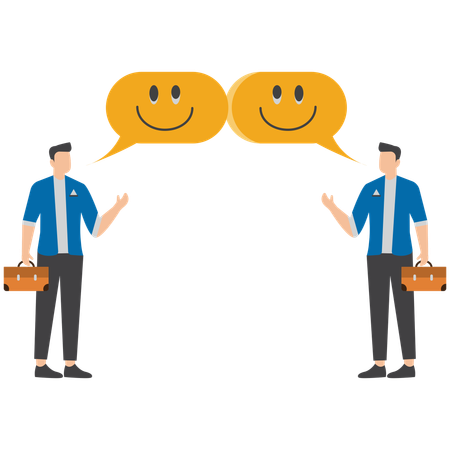 Businessman share feedback emoji with teammate symbolizing team communication and idea improvement  Illustration