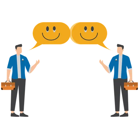Businessman share feedback emoji with teammate symbolizing team communication and idea improvement  Illustration