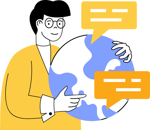 Businessman sharing global messages with users  Illustration