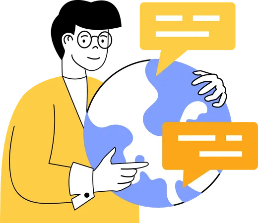 Businessman sharing global messages with users  Illustration