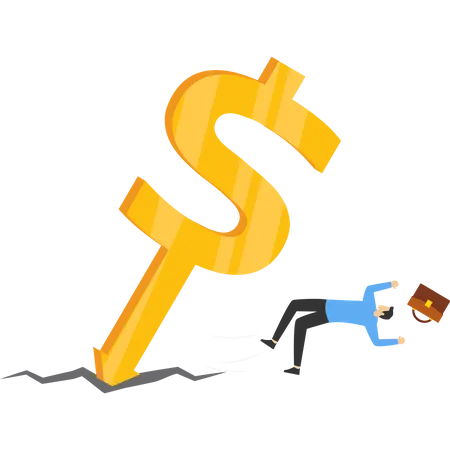 Businessman shocked by falling dollar  Illustration