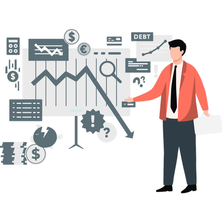 Businessman shocked to see stock market loss  Illustration