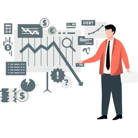 Businessman shocked to see stock market loss  Illustration